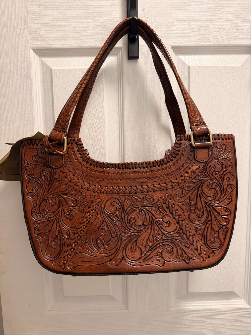 Tooled Leather Shoulder Bag in Brown by Vilenca - Picture 2 of 8